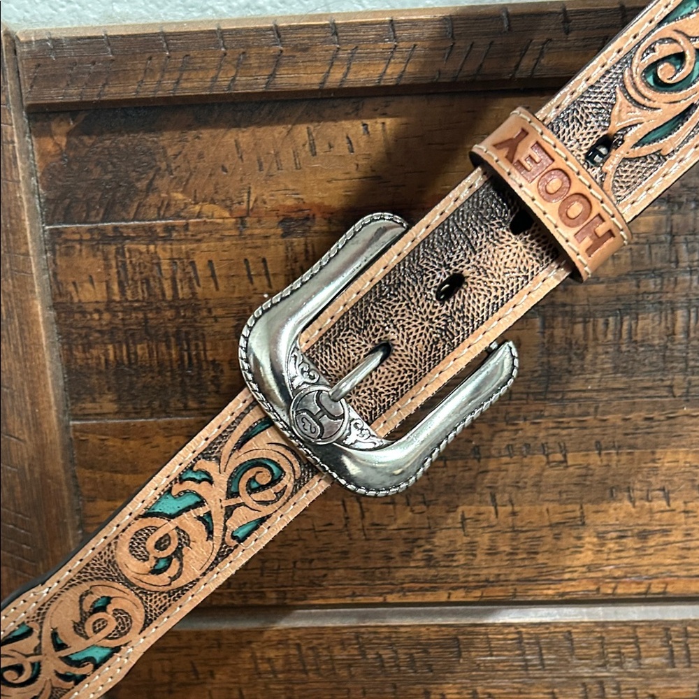 Hooey Tan Leather Belt with Silver Buckle